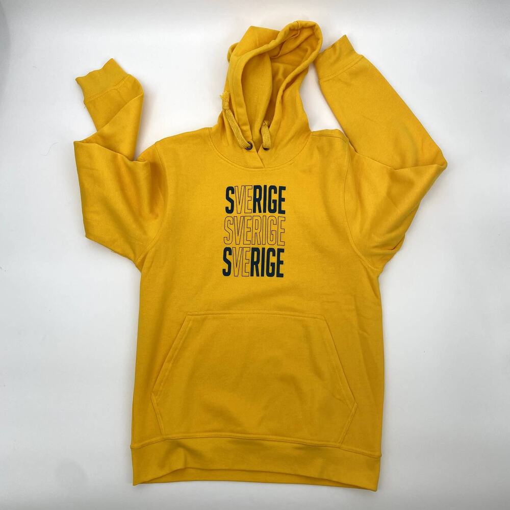 SVERIGE (Sweden) bright Yellow Drawstring Hoodie Intersport Mens Sz S NWOT